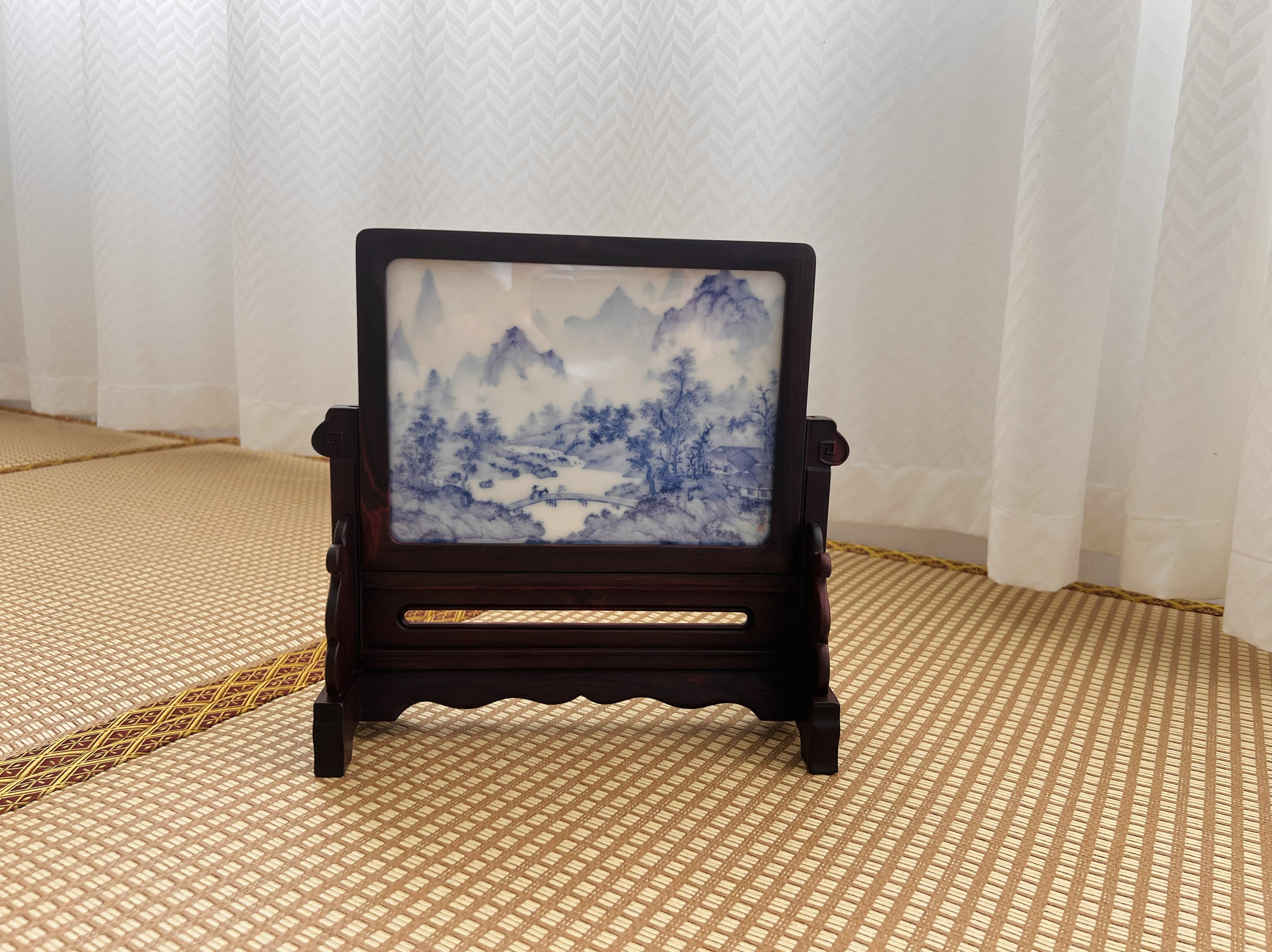 见欢集 青花文人画山水屏风 插屏 砚屏 瓷板画高端茶器礼品