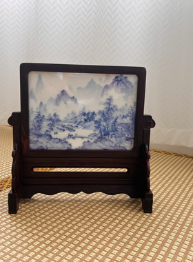 见欢集 青花文人画山水屏风 插屏 砚屏 瓷板画高端茶器礼品