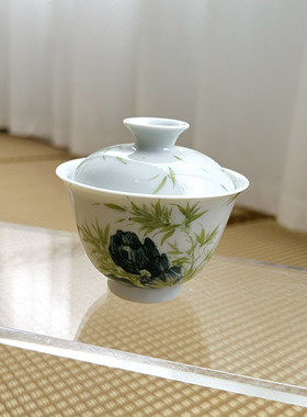 见欢集 釉下五彩花鸟石竹图岩茶盖碗 盖盅 茶盅 高端茶器礼品