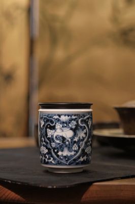 见欢集 仿明青花蓝地一鹭连科实木醒茶仓 咖啡豆储存收纳罐茶叶罐