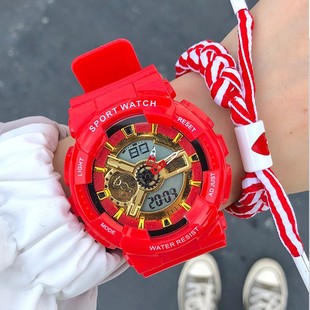 2021新款 ins风男女学生手表潮流情侣防水夜光电子表 番茄网红同款