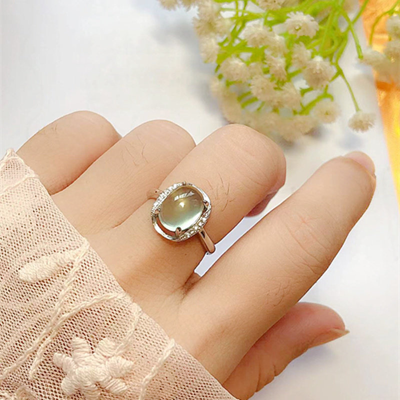 간단한 천연 프레나이트 반지 S 얼음 보석 여성 반지 라이브 손가락 새 반지 생일 선물로 상감