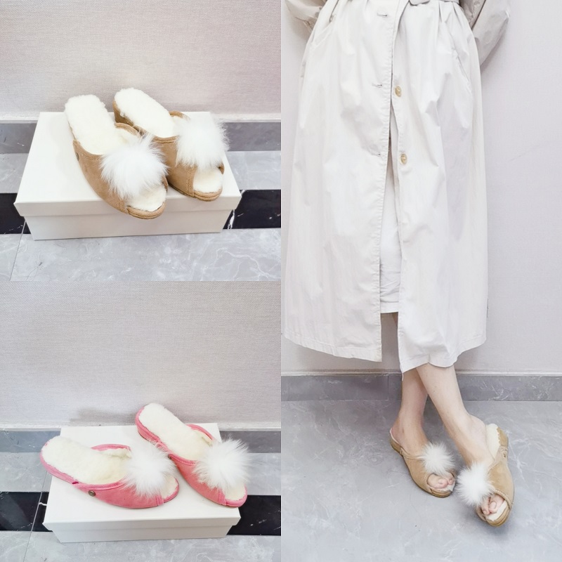2020晚晚同款羊毛球反绒女款拖鞋