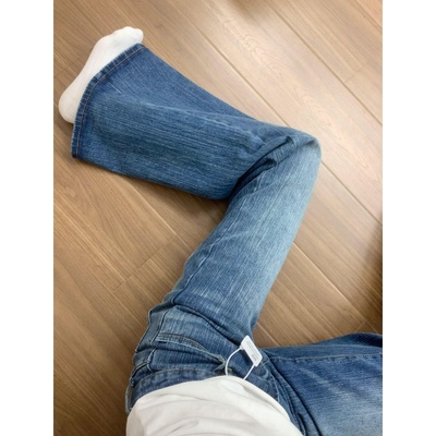 高个子加长设计感竹节纹微喇牛仔裤女秋季低腰宽松显瘦阔腿马蹄裤