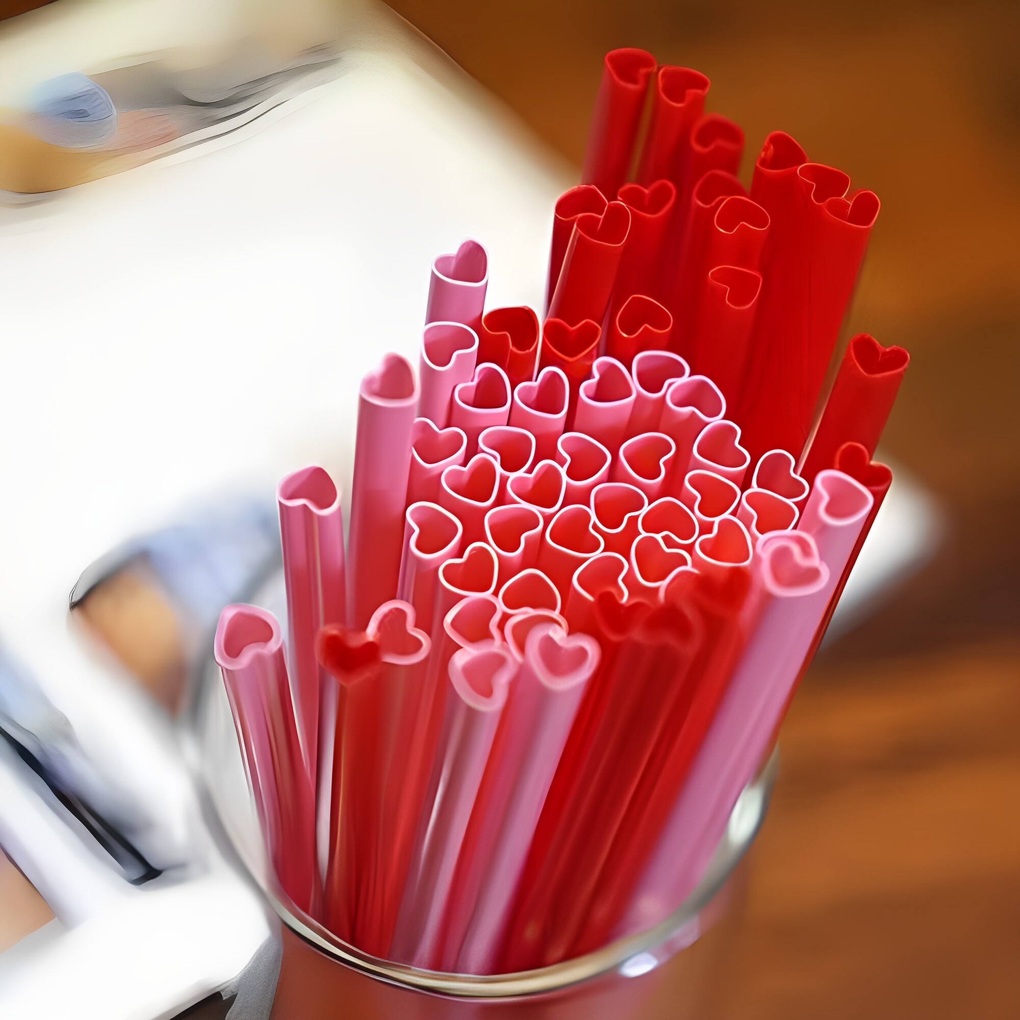 食品级爱心型粉色高颜值奶茶咖啡单独包装水杯吸管长韩国红一次性