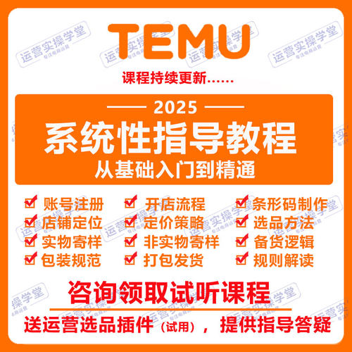 2025跨境拼多多TEMU运营教程外贸电商选品课程注册入驻零基础教学
