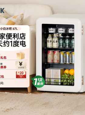 HCK哈士奇小冰吧透明冷藏柜家用客厅办公室饮料茶叶小型复古冰箱