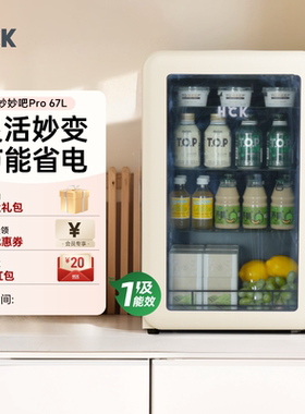 HCK哈士奇小冰吧妙妙吧透明冷藏柜饮料茶家用客厅叶小型复古冰箱