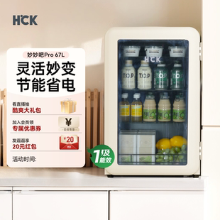 HCK哈士奇小冰吧妙妙吧透明冷藏柜饮料茶家用客厅叶小型复古冰箱