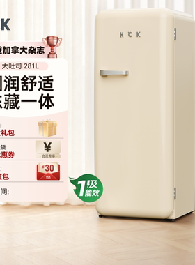 HCK哈士奇大吐司复古冰箱家用客厅办公室冷冻冷藏单门网红高颜值