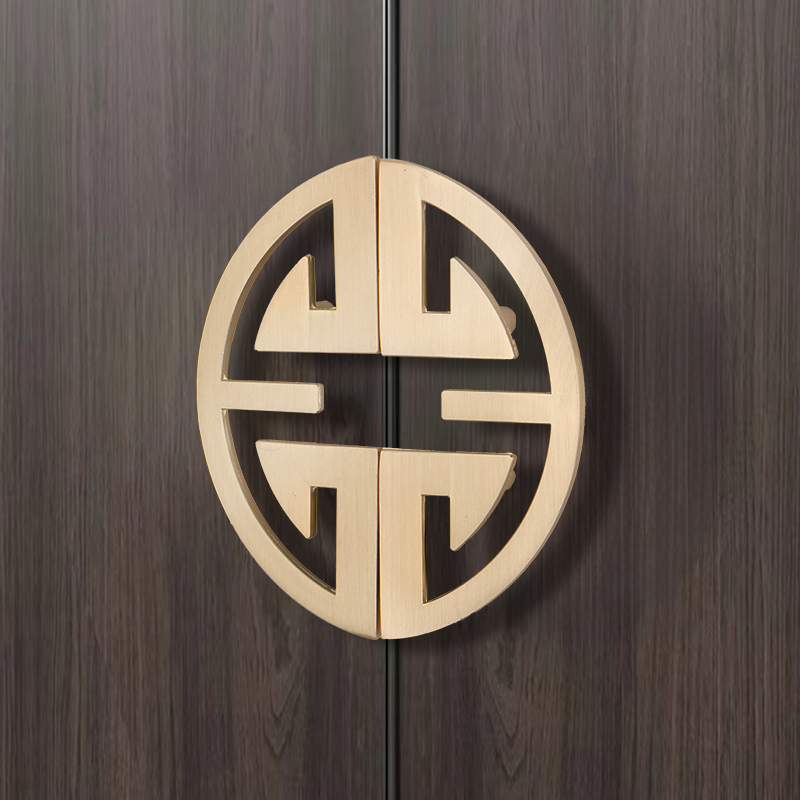 新中式拉手柜门拉环衣柜门把手仿古家具橱柜抽屉复古圆形黄铜拉手