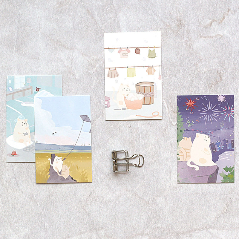 创意空白祝福小卡lomo留言卡文艺小清新单词卡猫咪的一天28张卡片