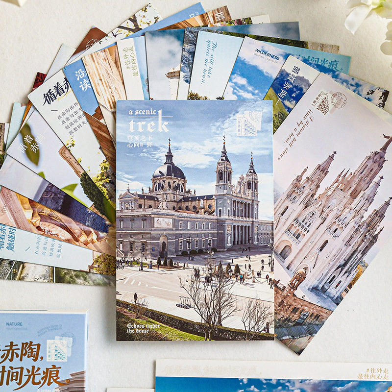 沐染明信片循着赤陶，触碰时间光痕 原创风景装饰可书写纪念卡片