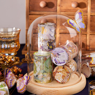 拾光晶透数码PET胶带 白雾茶会 烫金古风人物花卉DIY手帐装饰素材