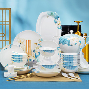 唐山骨质瓷碗碟餐具套装2024新款家用碗盘组合陶瓷碗盘乔迁送礼