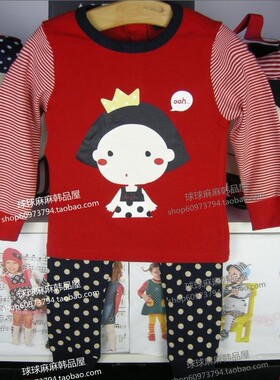特价断码原厂春秋女童纯棉内衣宝宝秋衣秋裤红色家居服可外穿套装
