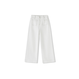 草莓粉丝专享 子LYMKYY 春季 纯色百搭裤 Y710 前口袋牛仔阔腿裤