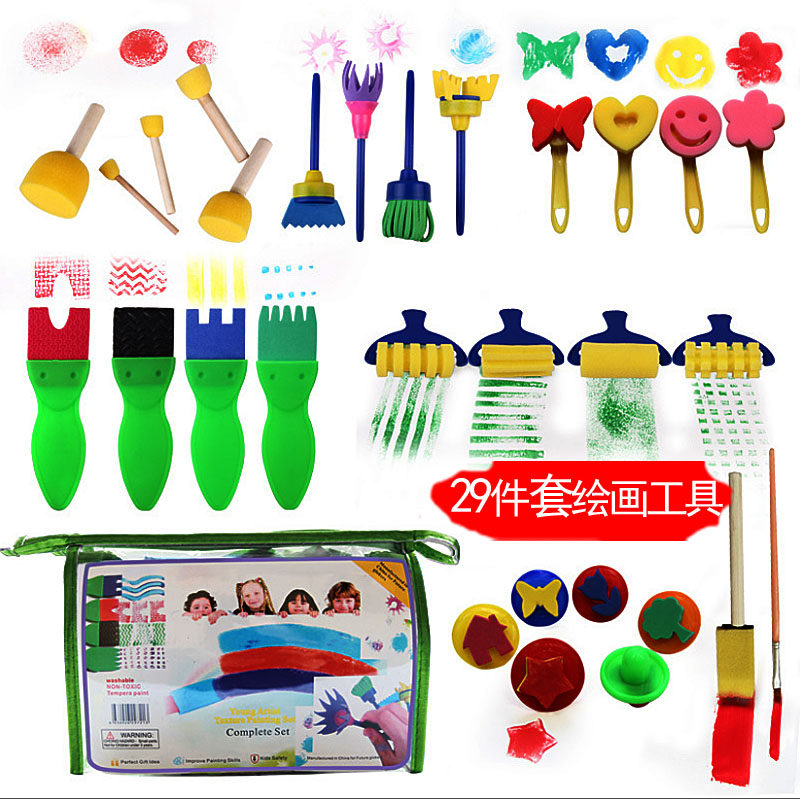 海绵画刷子儿童印章笔刷颜料滚轮滚筒diy幼儿园涂鸦工具早教绘画