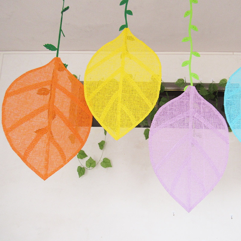 幼儿园吊饰挂饰 墙面装饰走廊商场店铺空中吊饰 树叶麻布编织树叶