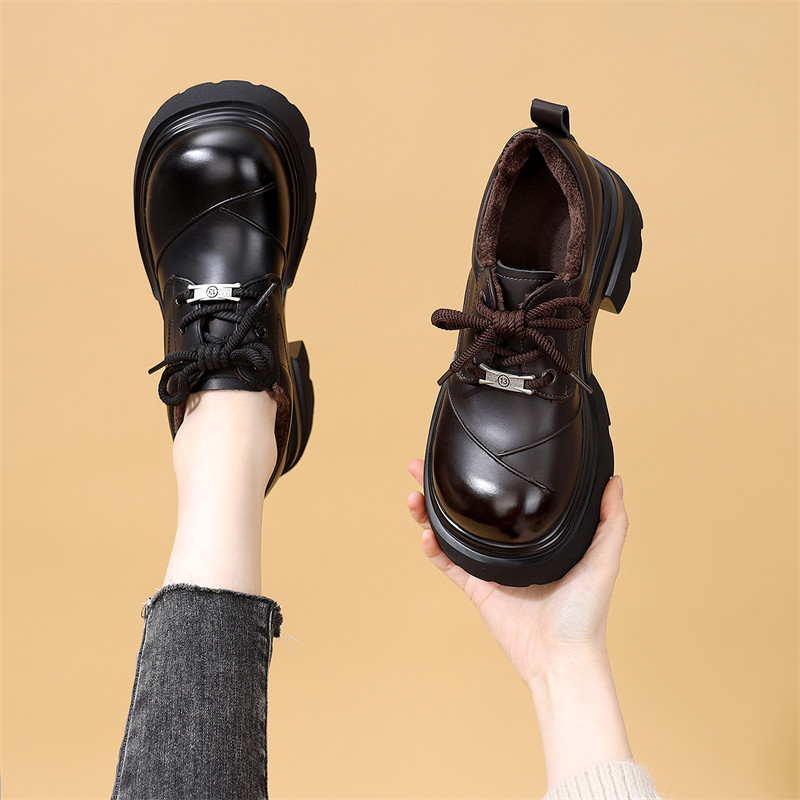 厚底乐福鞋女2025冬季新款洋气百搭复古增高系带圆头英伦风小皮鞋,女鞋,乐福鞋（豆豆鞋）,淘宝优惠券,粉丝福利购,淘宝优惠卷