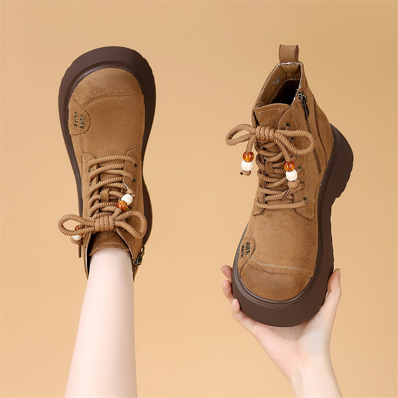 绒面厚底马丁靴女2025年秋冬新款系带百搭显脚小女靴显瘦轻便短靴,女鞋,马丁靴,淘宝优惠券,粉丝福利购,淘宝优惠卷