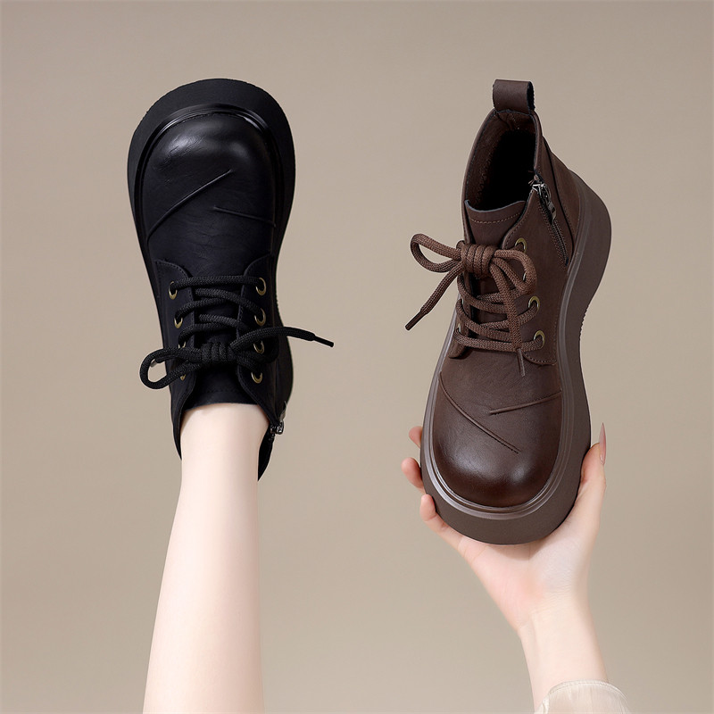 系带厚底马丁靴女2025年秋冬新款软底加绒保暖棉靴增高显脚小棉靴,女鞋,马丁靴,淘宝优惠券,粉丝福利购,淘宝优惠卷