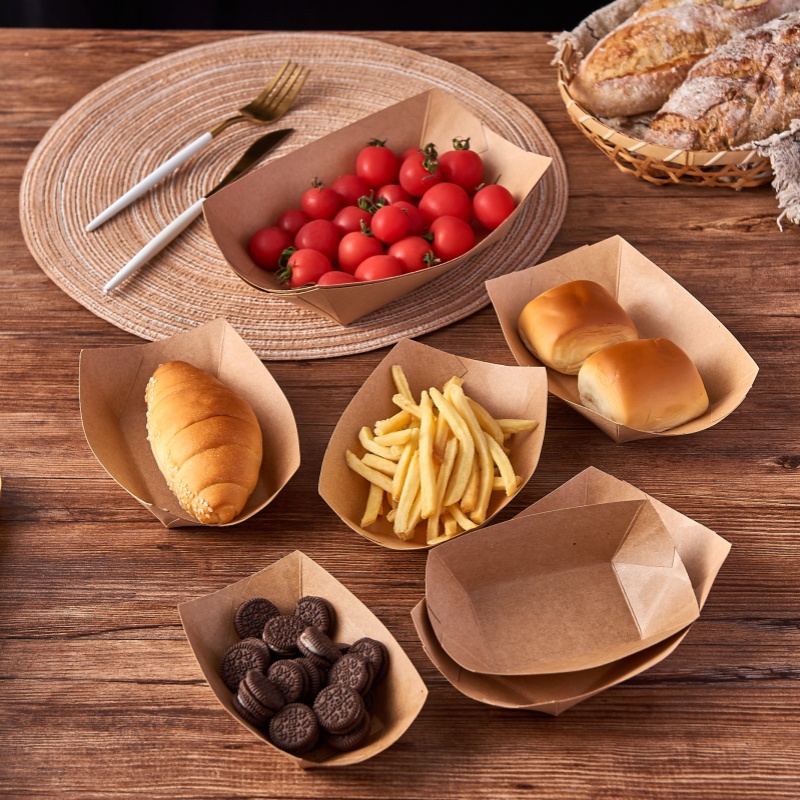 一次性纸盘子炸鸡排鸡米花牛皮纸托盘派对可降解餐具餐盘纸盒船盒