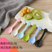 叉子 叉勺 水果叉 塑料一次性勺子 蛋糕叉独立包装 甜品勺冰淇淋勺
