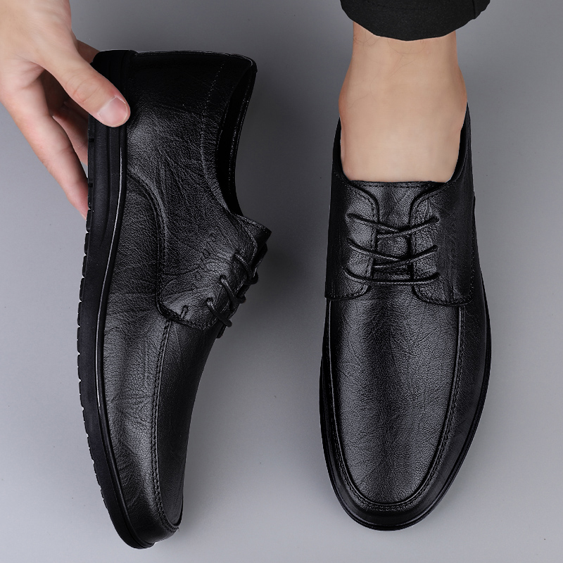 皮鞋男真皮2025春夏季新款透气豆豆鞋爸爸休闲鞋商务正装软底男鞋