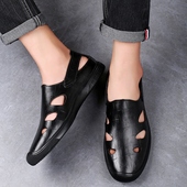 真皮凉鞋 潮流休闲罗马包头鞋 男士 2025夏季 洞洞鞋 韩版 男套脚驾车鞋