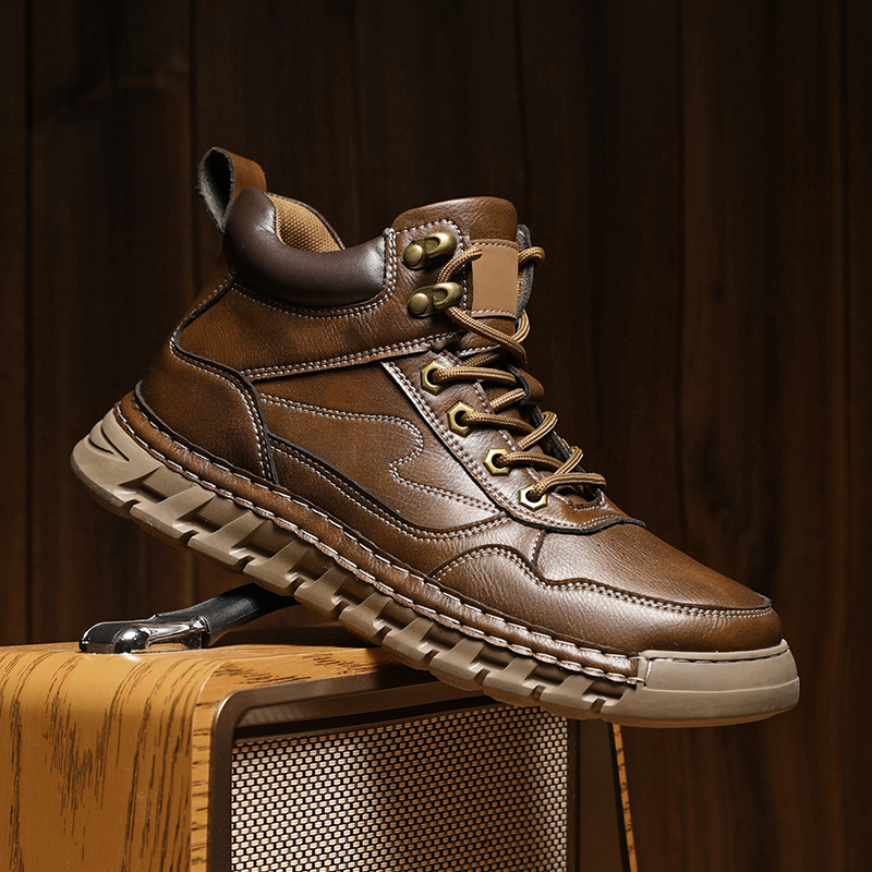 马丁靴男加绒保暖厚底大码高帮鞋