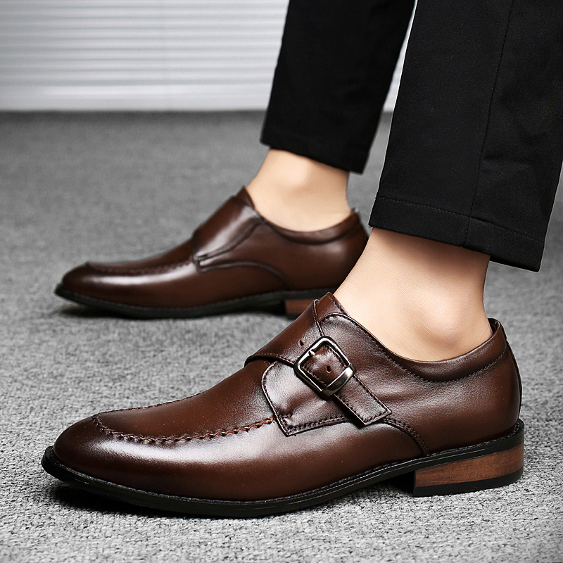 皮鞋男英伦风搭扣商务正装休闲鞋