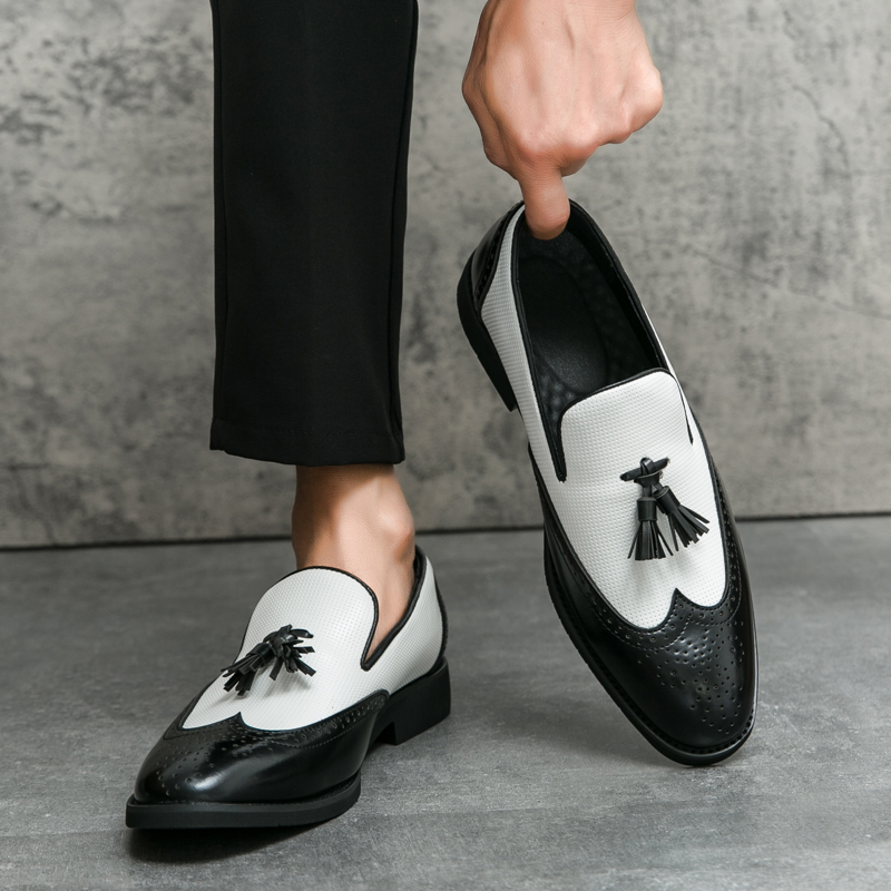 布洛克雕花皮鞋男商务拼色休闲鞋