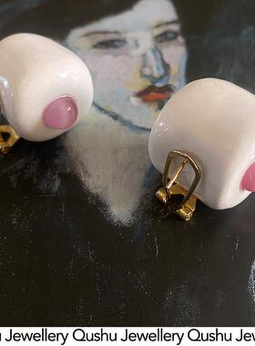 Qushu Jewellery 原创设计手工棉花糖造型耳饰镶嵌猫眼石小众耳环
