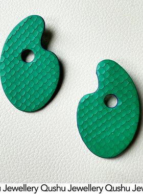 Qushu Jewellery 原创设计手工艺术调色盘状耳环绿皮小众耳饰