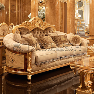古典别墅全实木雕刻沙发组合法式 欧式 金箔沙发123意大利家具定制