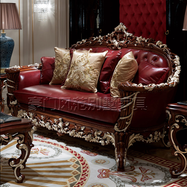 欧式全实木手工雕刻沙发组合新古典客厅宫廷真皮沙发高端家具定制