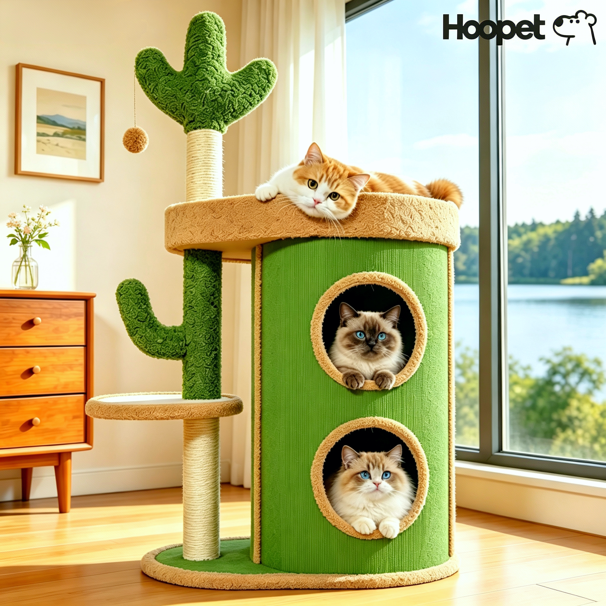 Hoopet猫爬架猫窝家用小型不占地双层半封闭冬季保暖猫屋猫树猫架