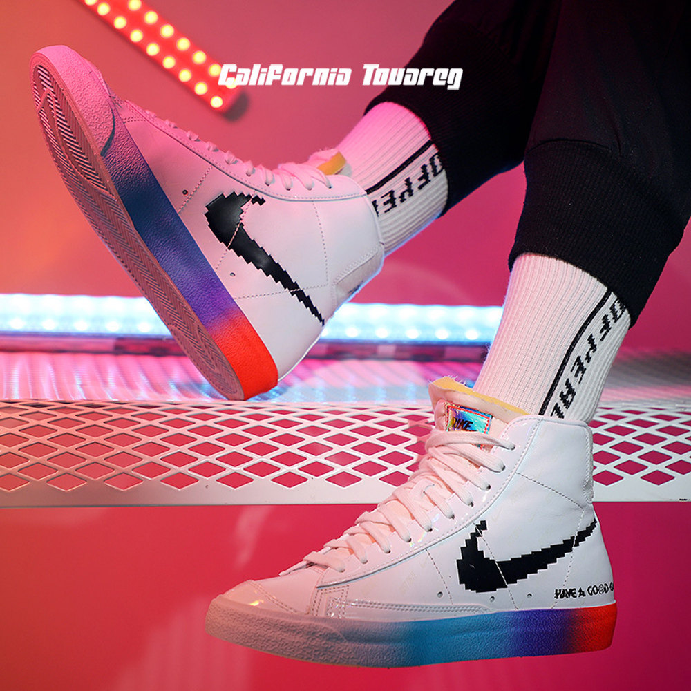 耐克nike blazer mid 77电玩像素夜光彩虹渐变女休闲鞋dc3281-101
