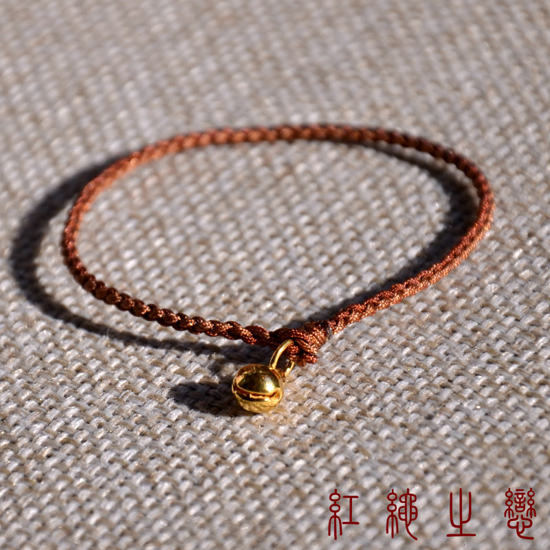 许愿铃 拼色绳24K黄金足金带响小铃铛猪年本命年红绳手链手绳女男