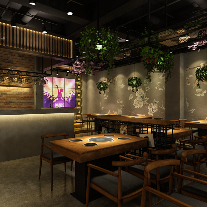 串串烧烤店装修设计效果图室内设计餐饮店面餐厅装修设计师纯设计