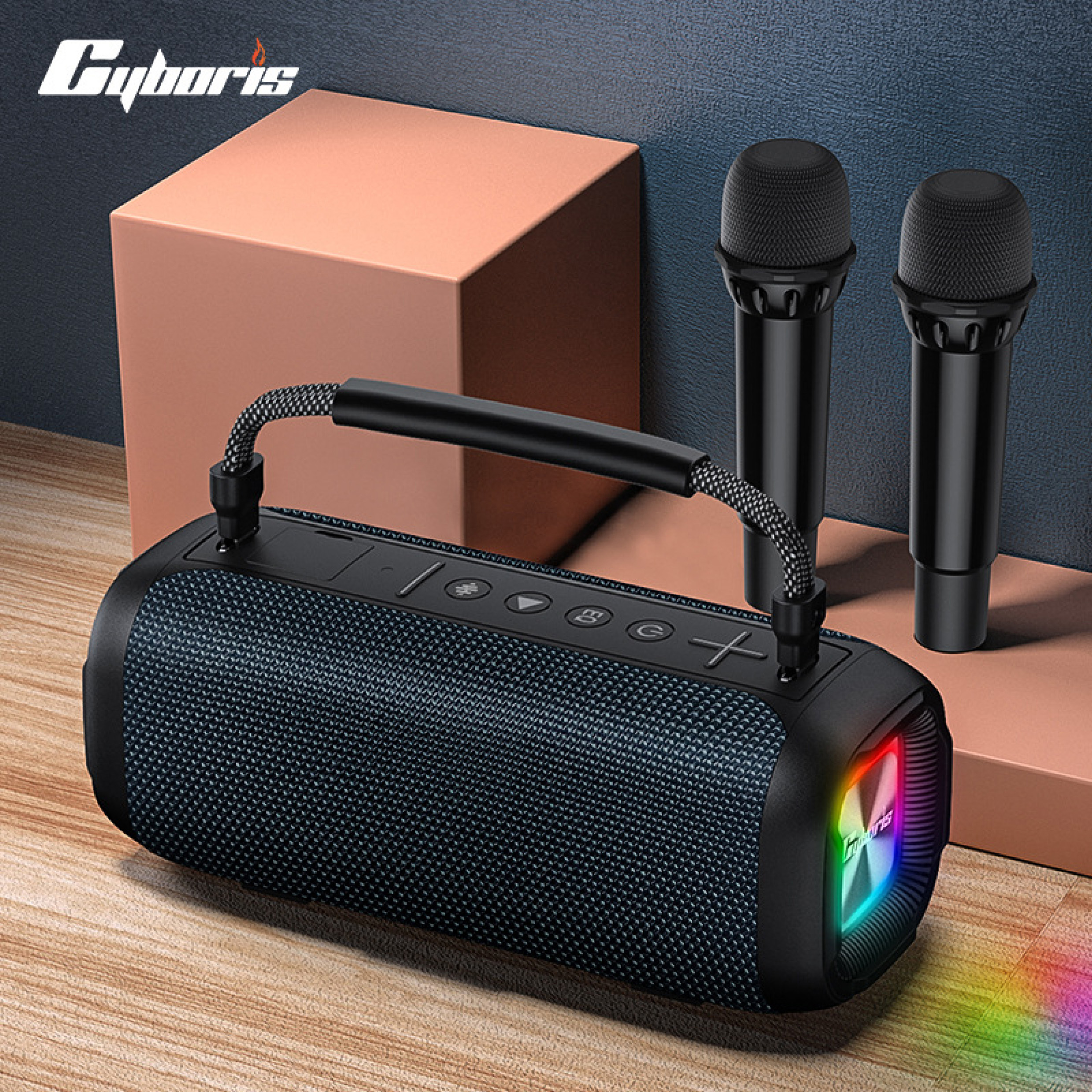 Cyboris/赛柏瑞斯 T12户外K歌蓝牙音响RGB炫彩发光80W防水低音炮