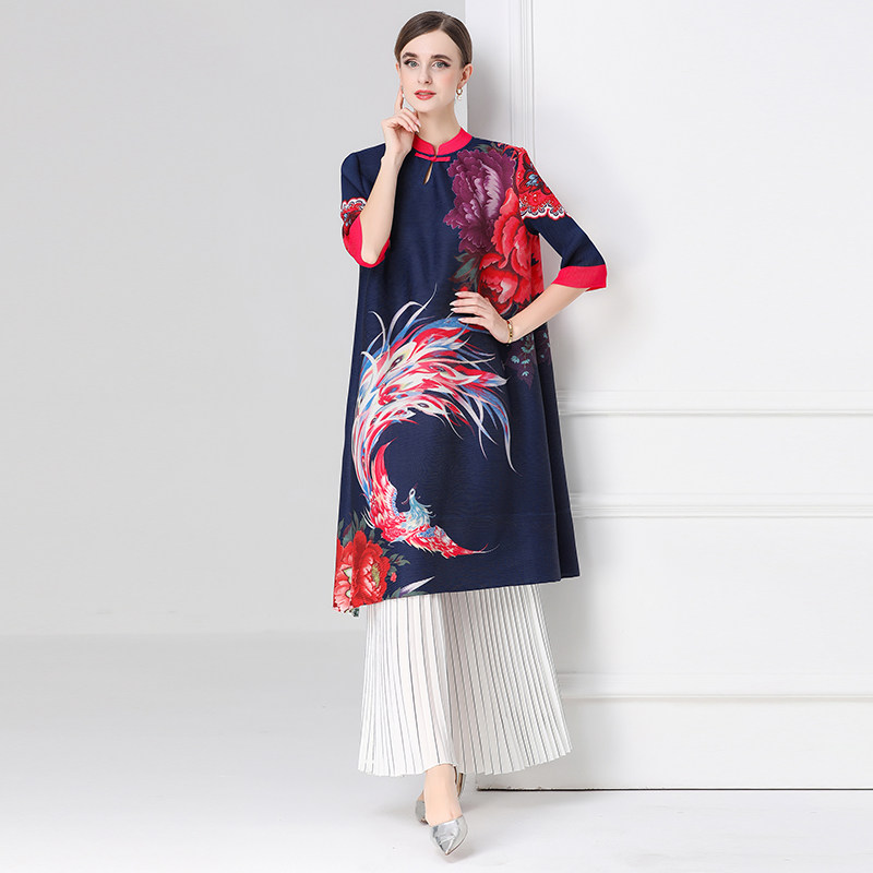 2026春夏季新中式印花褶皱工艺连衣裙女减龄胖mm国风改良旗袍裙子