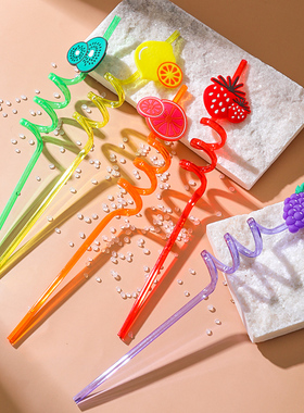 5支创意水果造型吸管 非一次性可重复使用个性螺纹艺术包邮72017