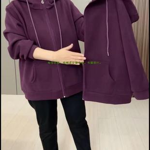 宽松显瘦遮肉连帽刺绣双面绒弹力开衫 新款 外套 外套女2024秋季 大码