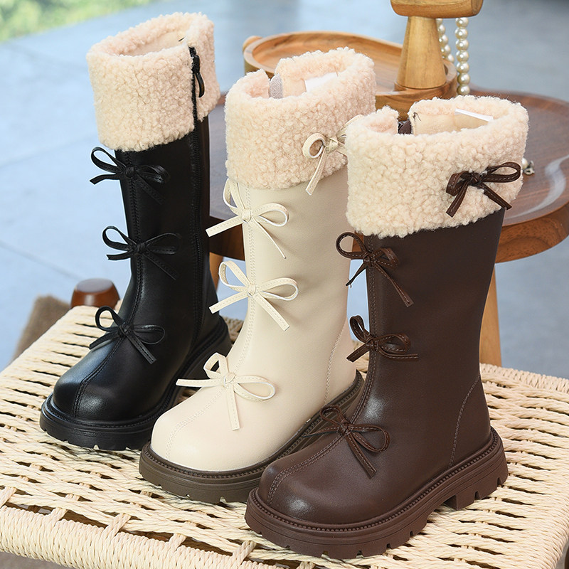 女童靴子儿童皮靴加绒长筒靴2026春季新款小女孩马丁靴大童高筒靴