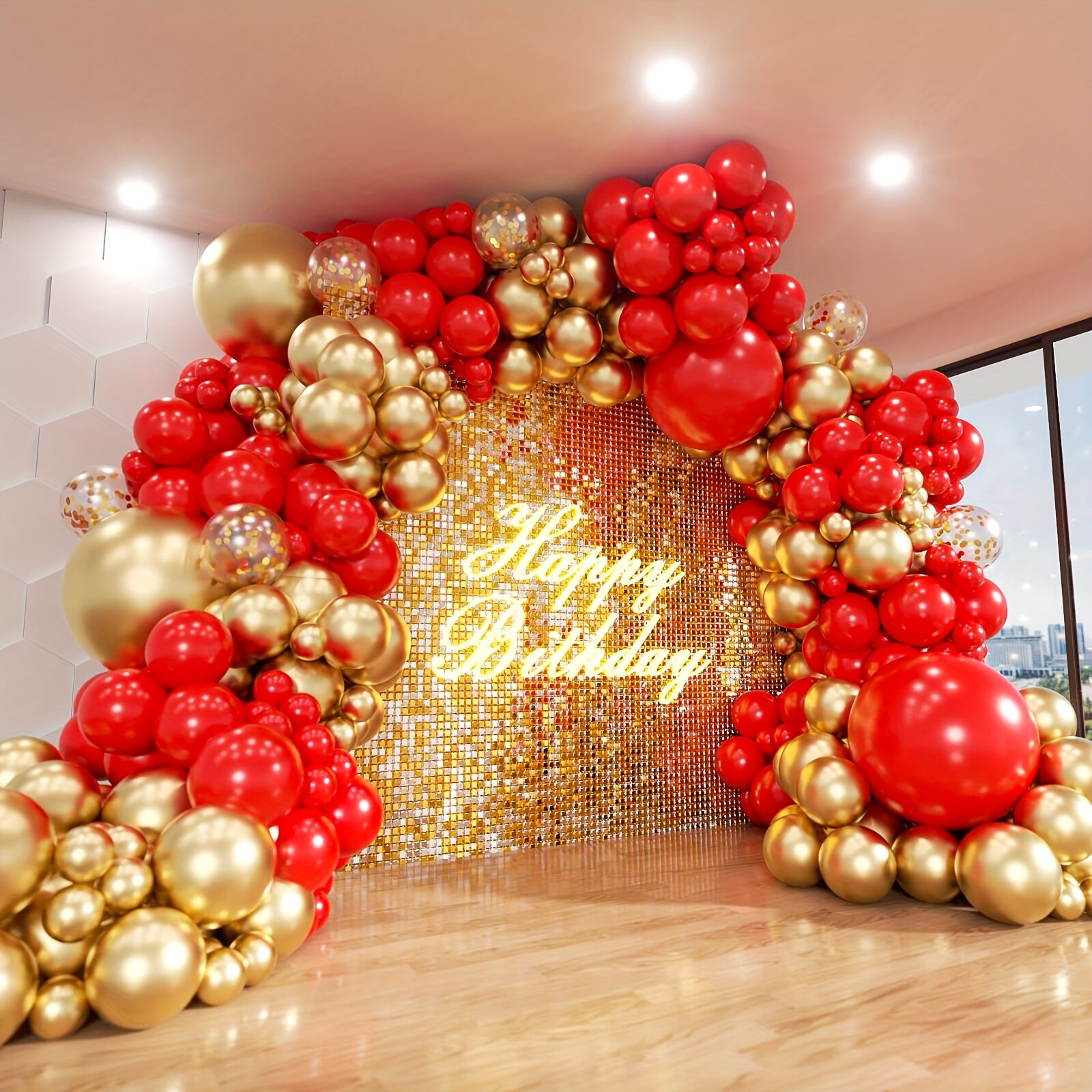 红色金色喜庆气球套装生日周年派对开业婚礼活动拱门装饰布置用品