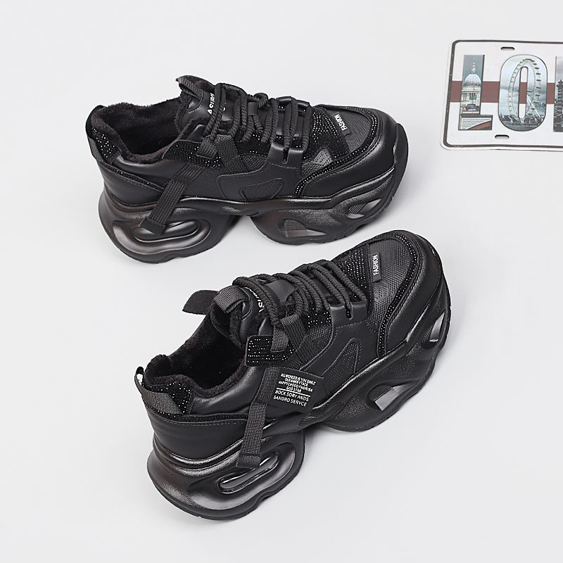 大码女鞋41一43冬季新款时尚棉鞋2025百搭加绒休闲脚宽胖肥老爹鞋