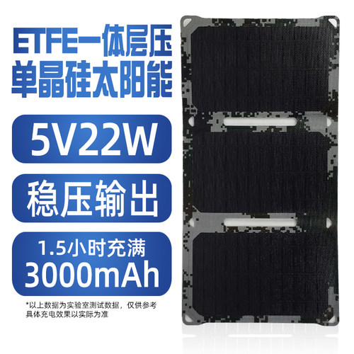 一体层压太阳能折叠板21W单晶硅ETFE超薄高端户外充电器22W便携