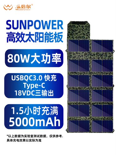 太阳能折叠包40W/80W高效单晶手机快充5V/18V旅游帐篷户外充电